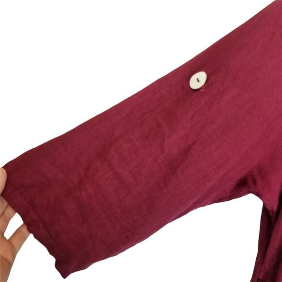 100% Linen Blouse Women L/XL Red Lagenlook Resort Coastal Euro Summer Travel - Picture 5 of 8